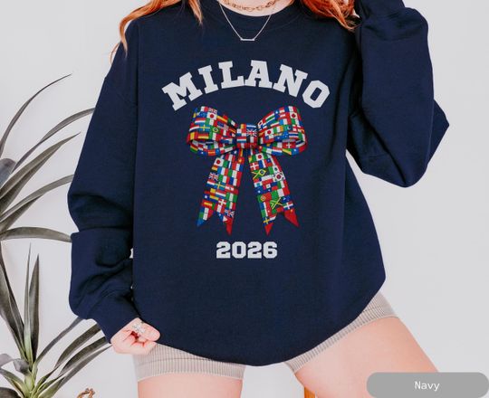 Discover Milan Italy 2026 Sweatshirt, Milano 2026 Winter Sports Sweater, World Flags Bow Crewneck, Ski Snowboard Hockey Fan Gift