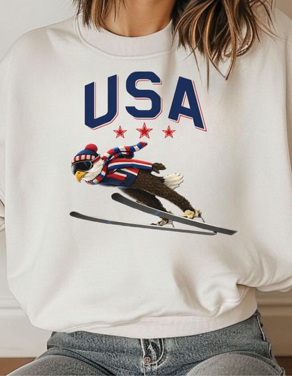 Discover Eagle Ski Jumping USA Sweatshirt, Winter Sports 2026 USA Skiing Crewneck
