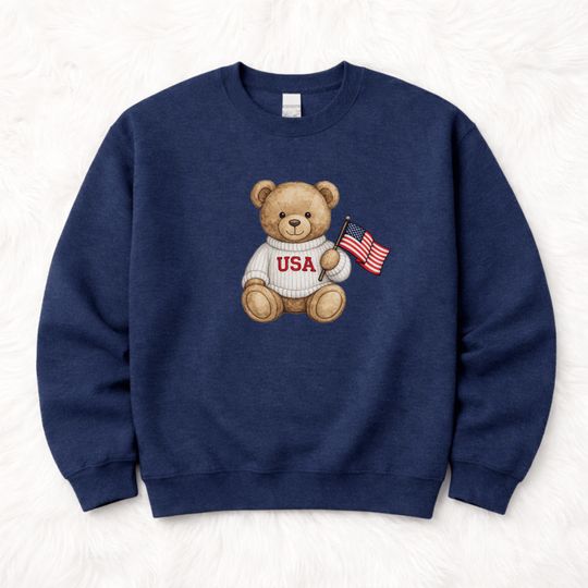 Teddy Bear USA Crewneck Sweatshirt, American flag patriotic sweater, Olympics Tee Toddler, Kids, Adult, Mommy & Me Family Matching