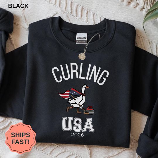 Curling Goose Shirt, Winter Sports 2026 Sweatshirt, USA Team Fan Gift