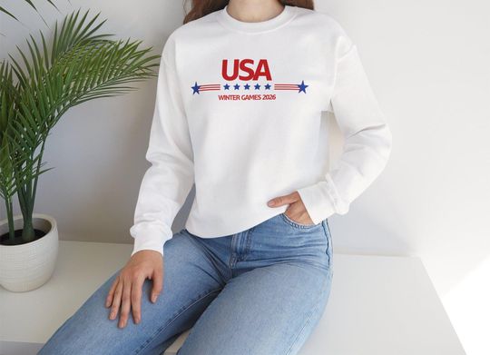 Discover USA Winter Games 2026 Crewneck Sweatshirt | Patriotic Stars Stripes
