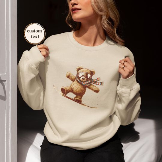 Discover Personalized Snowboarding Teddy Bear Vintage USA Winter Sports 2026 Crewneck SweatshirtCabin Lodge Family Trip Soociial Clubb Snow Gift