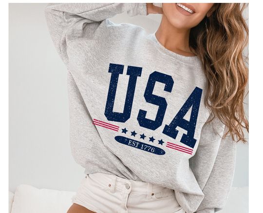 Discover USA est 1776 sweatshirt , Faded Vintage Style Aesthetic USA Crewneck Trendy Varsity Style America Crewneck July 4th memorial day patriotic