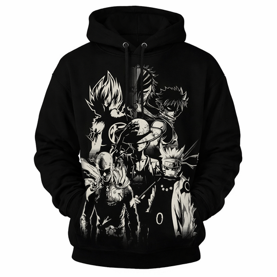 Discover Anime Heroes Black and White Art Hoodie