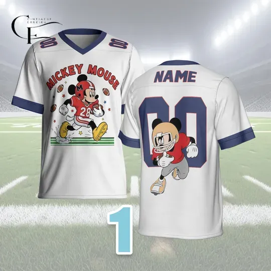 Mickey Mouse Football Jersey, Custom Name Number Disney Football Shirt, Personalized All Over Print Sports Jersey Gift