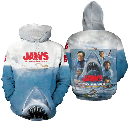 Jaws 50th Anniversary 1975-2025 3D Hoodie Jaws Shark Horror Movie