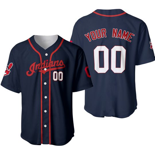 Cleveland Indians Navy Blue Baseball Jersey Full Size S-5XL BB752