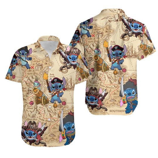 Stitch Pirates Of The Caribbean Hawaiian Shirt Casual Button Down