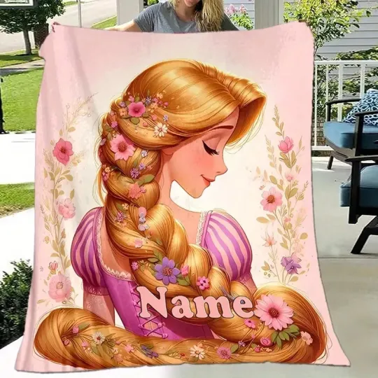 Discover Personalized Tangled Rapunzel Princess Long Hair And Flowers Fleece Blanket