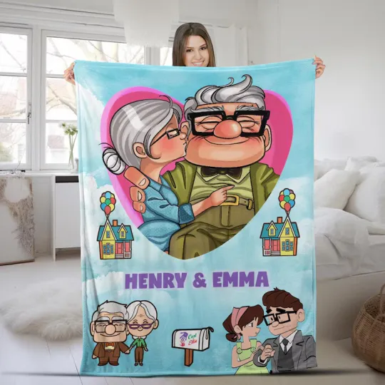Disney Up Carl And Ellie Couples Matching Valentines Customize Fleece Blanket
