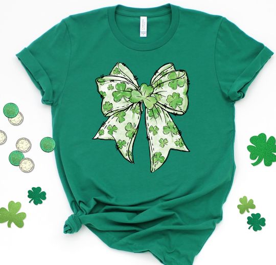 Discover Shamrock Coquette Bow Shirt  Chinoiserie Bow St Patrick's Day Shirt  Irish Ribbon Shirt St Patrick Day Bow tee St Patty Irish Toile Bow Tee