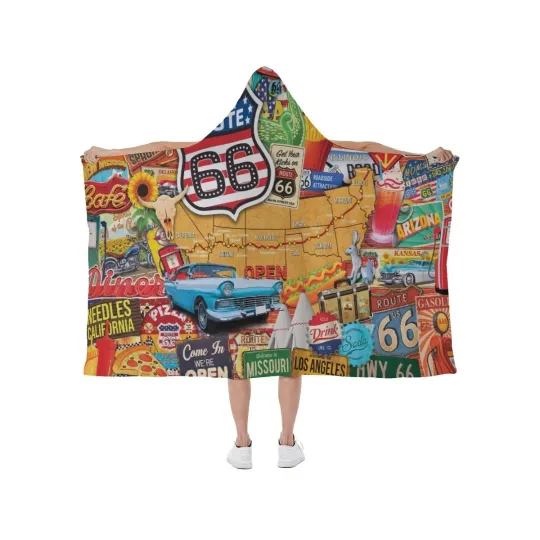 Discover U.S. Route 66 Highway Print Hooded Blanket