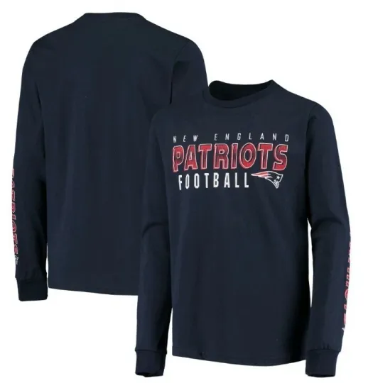 Discover New England Patriots football Youth Boys Navy Long Sleeve Team T-Shirts Tee: S-XXL