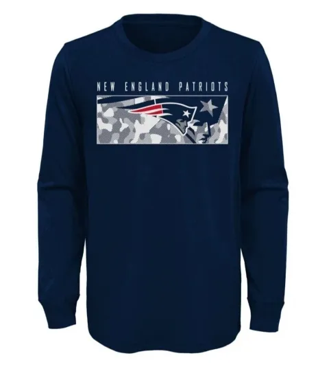 Discover New England Patriots football Youth Boys Navy Long Sleeve Team T-Shirts Tee: 10-12
