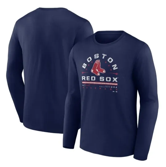 Discover Boston Red Sox MLB Majestic Men's Navy Distressed Long Sleeve T-Shirts: S-3XL