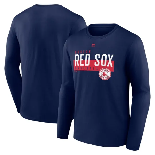 Discover Boston Red Sox MLB Majestic Men's Navy Team Logos Long Sleeve T-Shirt Tee: S-3XL