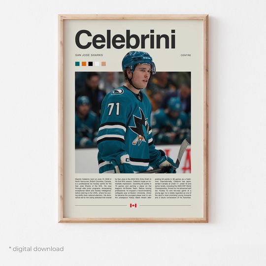 Discover Macklin Celebrini Poster  Ice Hockey Wall Art, Hockey Prints
