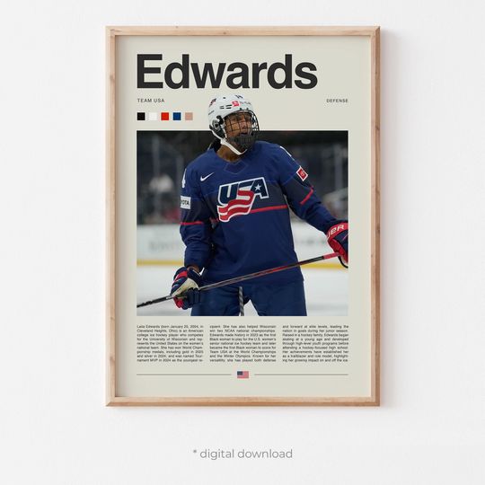 Discover Laila Edwards Poster  Ice Hockey Wall Art Digital Download, High-Resolution Hockey Prints