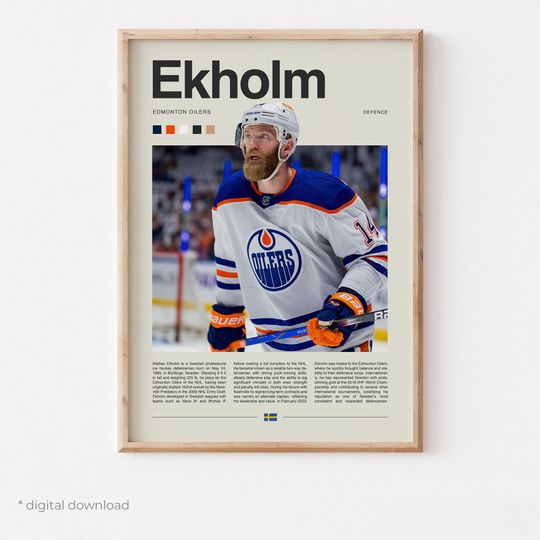 Discover Mattias Ekholm Poster  Ice Hockey Wall Art Digital Download, High-Resolution Hockey Prints