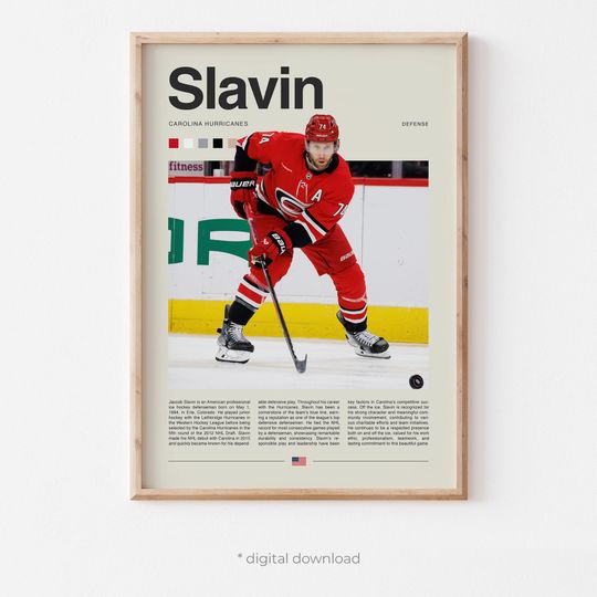 Discover Jaccob Slavin Poster  Ice Hockey Wall Art Digital Download, High-Resolution Hockey Prints
