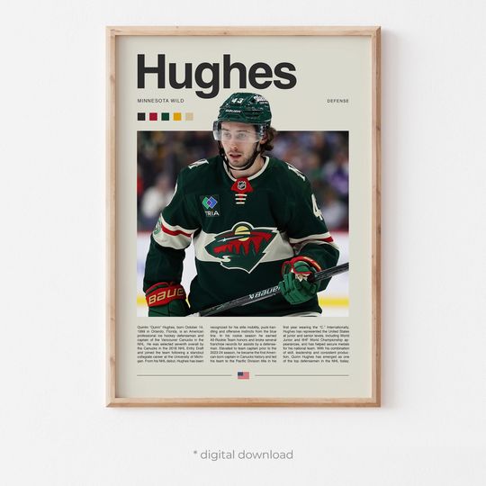 Discover Quinn Hughes Poster - Hockey Wall Art, NHL Man Cave Decor, Fan Gift Print