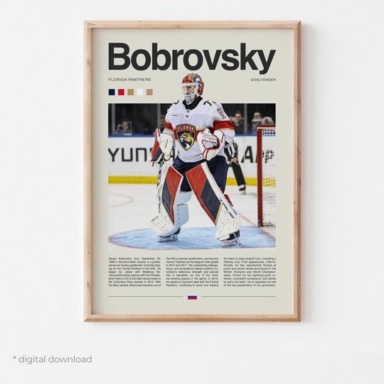 Discover Sergei Bobrovsky Poster  Ice Hockey Wall Art Digital Download, High-Resolution Hockey Prints