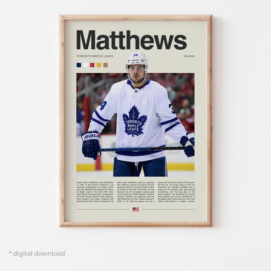 Discover Auston Matthews Poster  Ice Hockey Wall Art Digital Download, High-Resolution Hockey Prints
