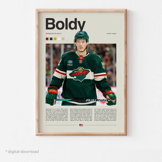 Discover Matt Boldy Poster  Ice Hockey Wall Art Digital Download, High-Resolution Hockey Prints