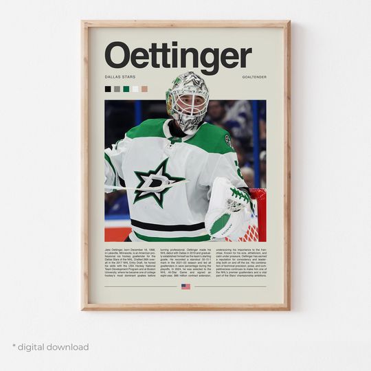 Discover Jake Oettinger Poster  Ice Hockey Wall Art Digital Download, High-Resolution Hockey Prints