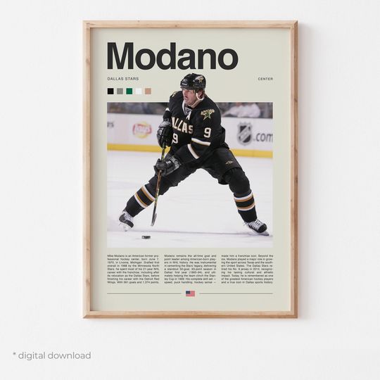 Discover Mike Modano Poster  Ice Hockey Wall Art Digital Download, High-Resolution Hockey Prints