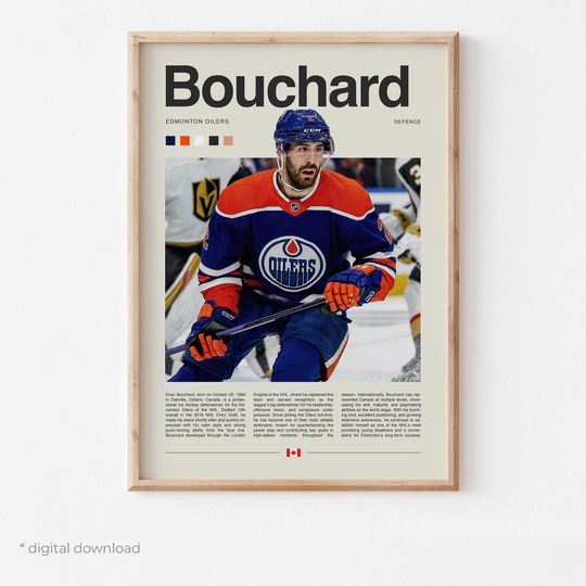 Discover Evan Bouchard Poster  Ice Hockey Wall Art Digital Download, High-Resolution Hockey Prints
