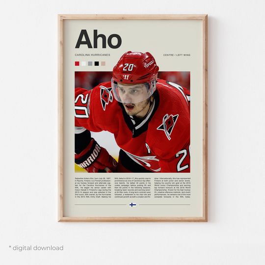 Discover Sebastian Aho Poster  Ice Hockey Wall Art Digital Download, High-Resolution Hockey Prints