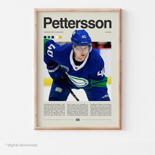 Discover Elias Pettersson Poster  Ice Hockey Wall Art Digital Download, High-Resolution Hockey Prints