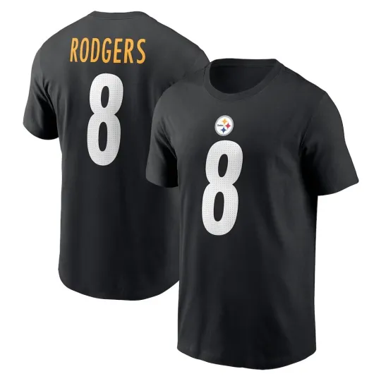 Aaron Rodgers #8 Pittsburgh Name and Number - Black, Size S to 5XL
