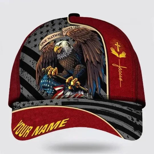 Discover One Nation Under God Eagle Custom Name Classic Hat All Over Print Christian