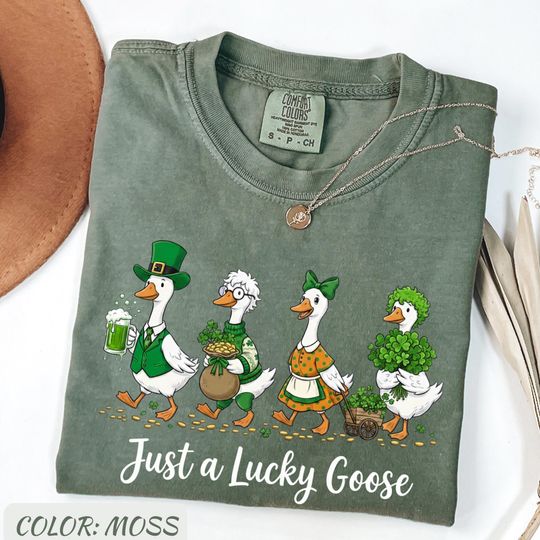 Discover St Patricks Day Silly Goose Shirt, Funny Just A Lucky Goose Graphic Tee, Comfort Colors Unisex Irish Shirt