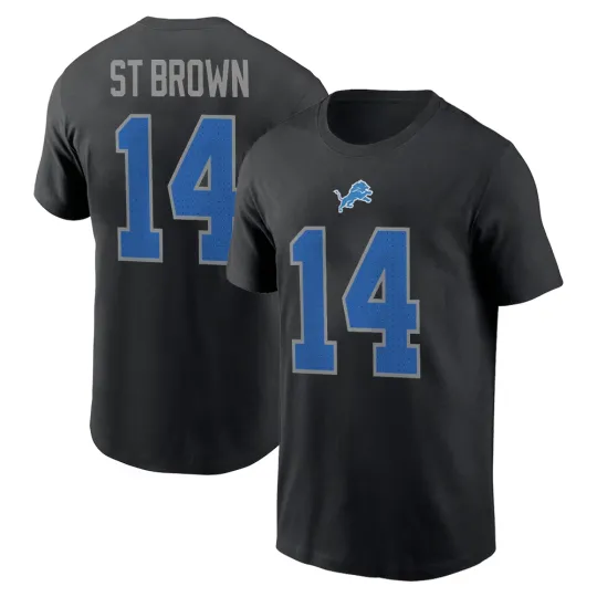 Discover Amon-Ra St. Brown #14 Detroit Name and Number - Black, Size S to 5XL