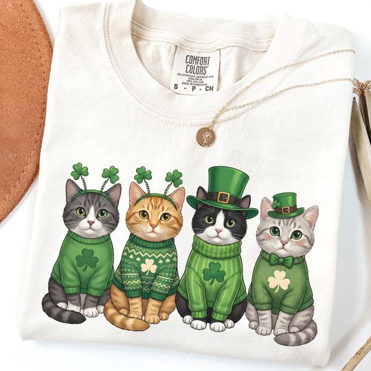 Discover Comfort Colors St Patricks Cat Shirt Cute Shamrock Cat Gift Lucky Cat Shirt Women Trendy Spring Shirt Cat Lover Gift