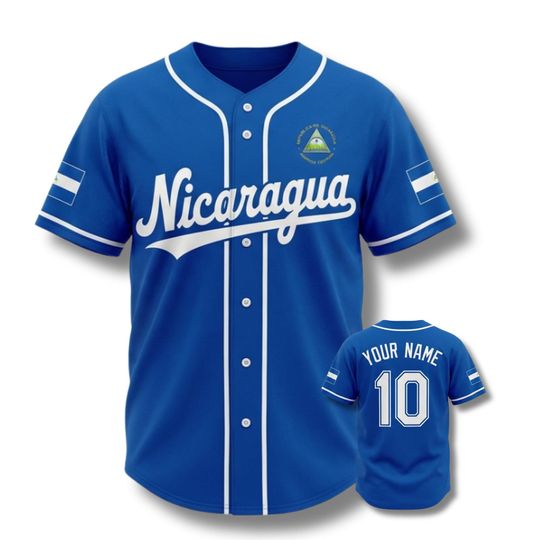 Discover Nicaragua Baseball Button Up Jersey, Custom Name & Number Back