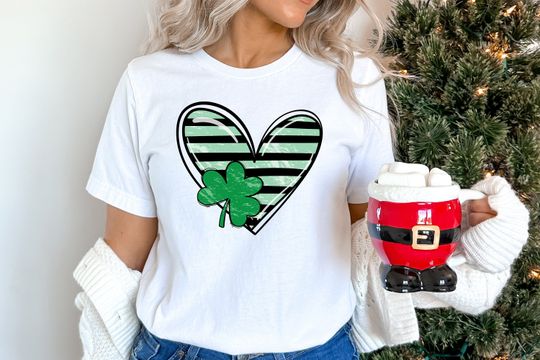 Discover Shamrock And Hand Drawn Heart St Pattys Day Shirt,St. Patricks Day Shirt,Four Leaf Clover,Shamrock Shirts,Patricks Day,Irish Shirt