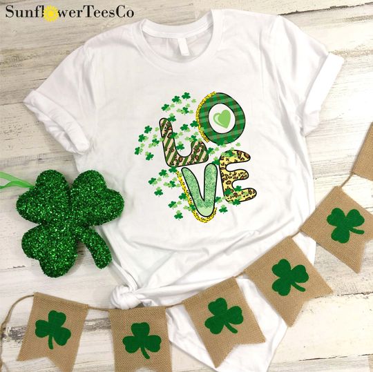Discover Love St Patrick's Day Shirt, Leopard St Pattys Day Tees, Irish Tshirt, Love With Shamrock Shirt