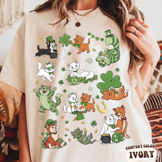 Discover Funny Disney Cats Characters Lucky Shamrock T-shirt, The Aristocats Saint Paddy Shirt