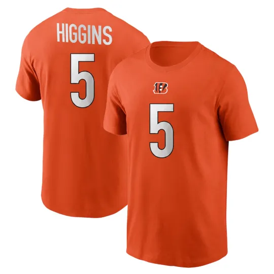 Discover Tee Higgins #5 Cincinnati Football Name and Number - Orange, Size S to 5XL