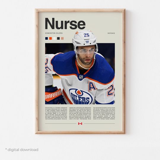 Discover Darnell Nurse Poster  Ice Hockey Wall Art Digital Download, High-Resolution Hockey Prints