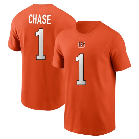 Discover Ja'Marr Chase #1 Cincinnati Football Name and Number - Orange, Size S to 5XL