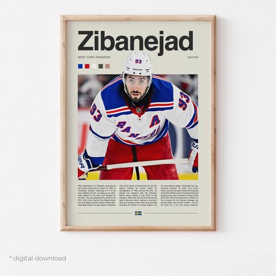 Discover Mika Zibanejad Poster  Ice Hockey Wall Art Digital Download, High-Resolution Hockey Prints