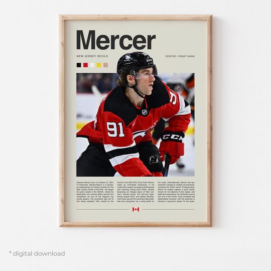 Discover Dawson Mercer Poster  Ice Hockey Wall Art Digital Download, High-Resolution Hockey Prints