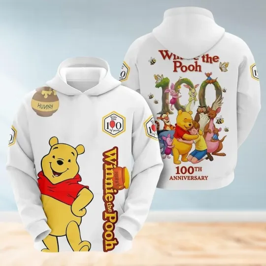 Discover Funny Pooh Bear & Friends Winnie The Pooh 100th Anniversary Hoodie 3D Printed