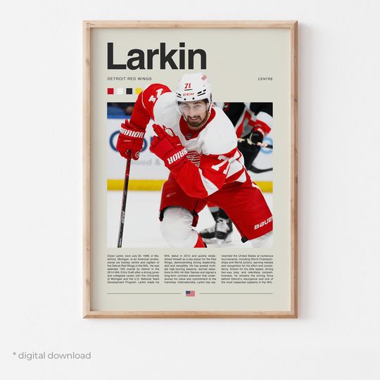 Discover Dylan Larkin Poster  Ice Hockey Wall Art Digital Download, High-Resolution Hockey Prints