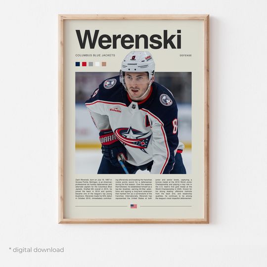 Discover Zach Werenski Poster  Ice Hockey Wall Art Digital Download, High-Resolution Hockey Prints